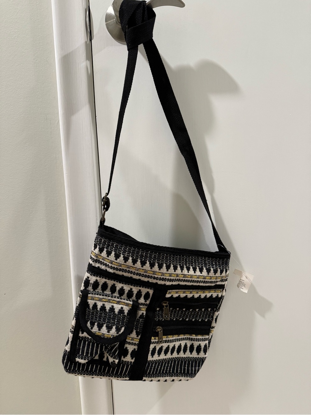 NWT Woven Pattern Black and Cream Crossbody Bag made in India